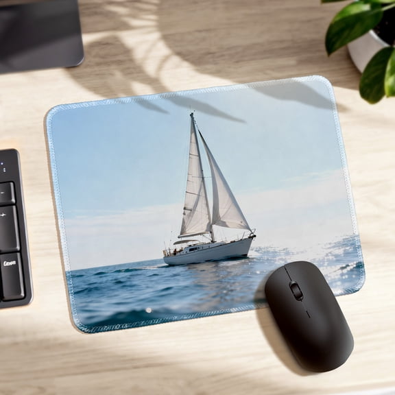 LIVEKEY Mouse Pad Extra Thick Anti Slip Stitched Edge with Serene Sailboat Ocean Design for Gaming Office Desk 26x21cm