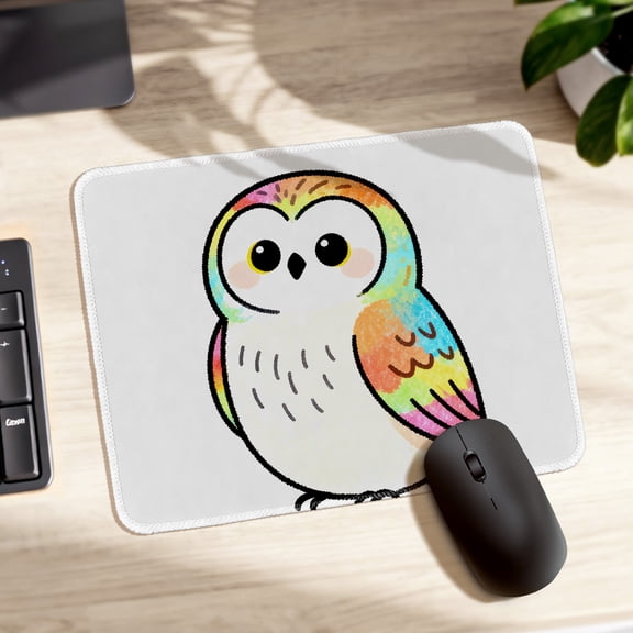 LIVEKEY Mouse Pad Extra Thick Anti Slip Stitched Edges Colorful Rainbow Owl Design for Gaming Office Computer Desk 26x21cm