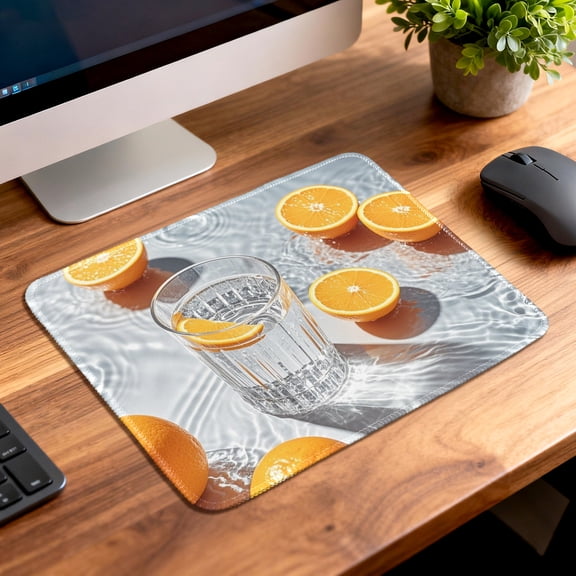 LIVEKEY Mouse Pad Extra Thick Non Slip Stitched Edge Gaming Office Use Vibrant Orange Slice Design Durable Desk Mat