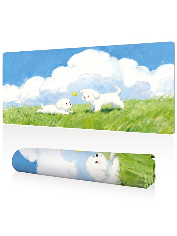 Mouse Pad Large Size 80x40cm Durable Easy Clean Anti Slip with Cute Dog Painting Art for Gaming Office Desk Mat