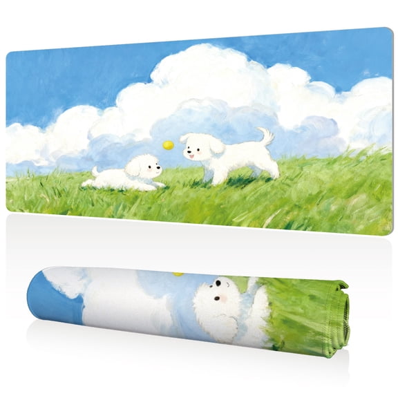 LIVEKEY Mouse Pad Large Size 80x40cm Durable Easy Clean Anti Slip with Cute Dog Painting Art for Gaming Office Desk Mat
