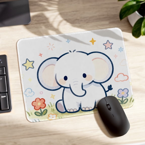 LIVEKEY Mouse Pad Thickened Non Slip Sewn Edge Cute Elephant with Stars Flowers Design for Gaming and Office 26x21cm
