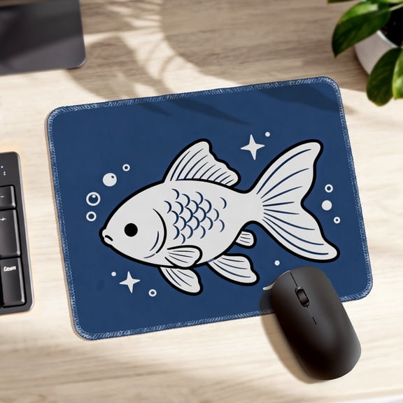 LIVEKEY Mouse Pad Thickened Non Slip Stitched Edge Underwater Dreamy Fish Design for Gaming and Office Use Dark Blue 26x21cm