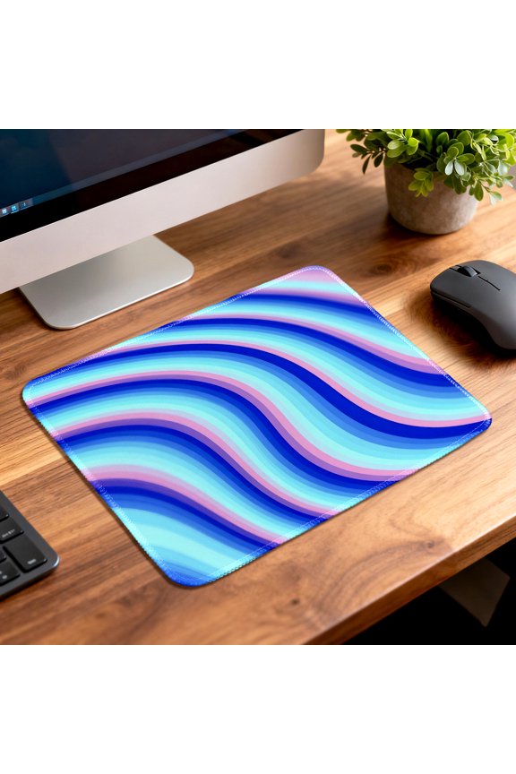 Mouse Pad Thickened Non Slip Stitched Edge with Colorful Wavy Pattern for Gaming and Office Desk 26x21cm