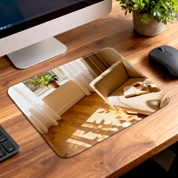 LIVEKEY Mouse Pad Thickened Non Slip Stitched Edge with Cozy Reading Nook Room Art for Gaming and Office Desk 26x21cm