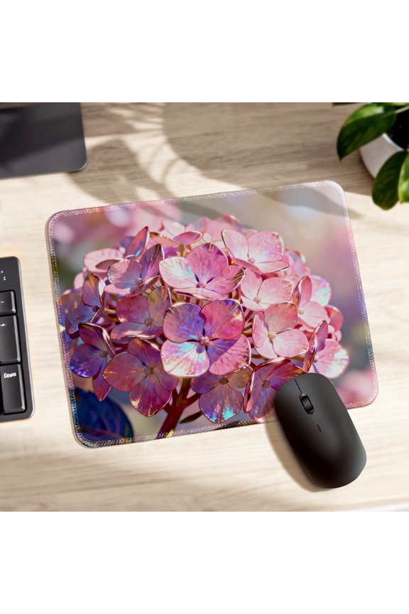 Mouse Pad Thickened Non Slip Stitched Edge with Soft Pink Purple Hydrangea Floral Design for Gaming Office Desk 26x21cm