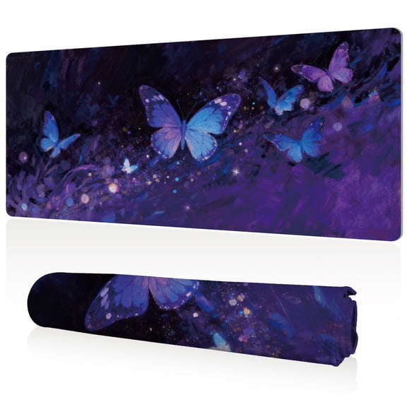LIVEKEY Mouse Pad Ultra Large 80x40cm Full Desk Coverage Glitter Butterfly Art Durable Easy Clean Non Slip Stitched Edge for Gaming Office