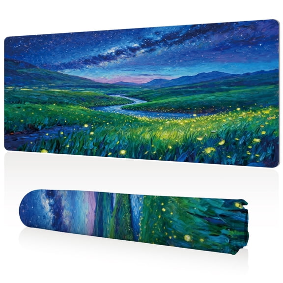 LIVEKEY Mouse Pad Ultra Large 80x40cm Full Desk Coverage Starry Mountain River Art Durable Easy Clean Non Slip Sewn Edges