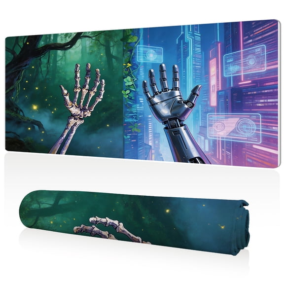 LIVEKEY Mouse Pad Ultra Large 80x40x0.3cm Full Desk Coverage Biomechanical Realms Forest Skeleton vs Cyberpunk Art Design