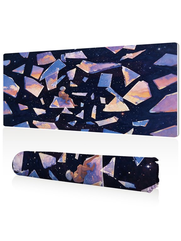 Mouse Pad Ultra Large 80x40x0.3cm Full Desk Coverage Boy on Floating Sky Fragment Cosmic Art Design