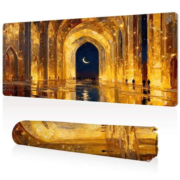 LIVEKEY Mouse Pad Ultra Large 80x40x0.3cm Full Desk Coverage Celestial Arch Hall with Moon and Stars Art Non Slip Stitched Edges