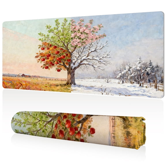 LIVEKEY Mouse Pad Ultra Large 80x40x0.3cm Full Desk Coverage Four Seasons Tree Transition Art with Sewn Edges