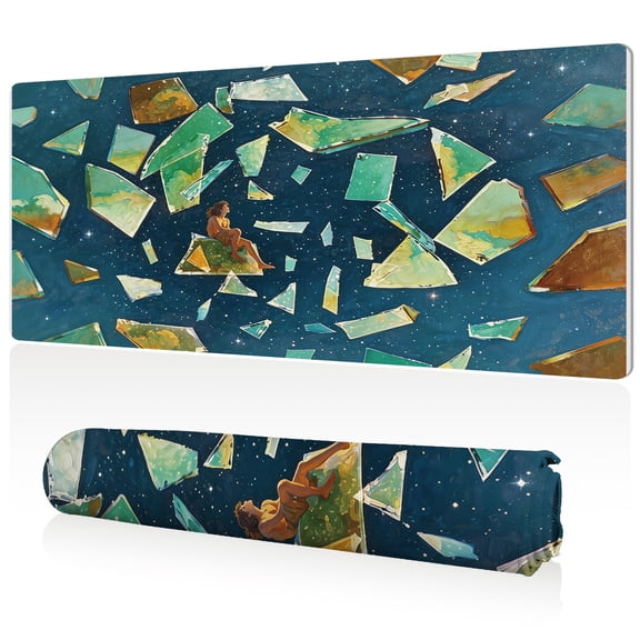 LIVEKEY Mouse Pad Ultra Large 80x40x0.3cm Full Desk Coverage Person on Floating Earth Fragment in Starry Sky Art