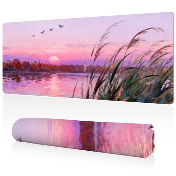 LIVEKEY Mouse Pad Ultra Large 80x40x0.3cm Full Desk Coverage Serene Mountain River Village Art Durable Easy Clean Non Slip Stitched Edges