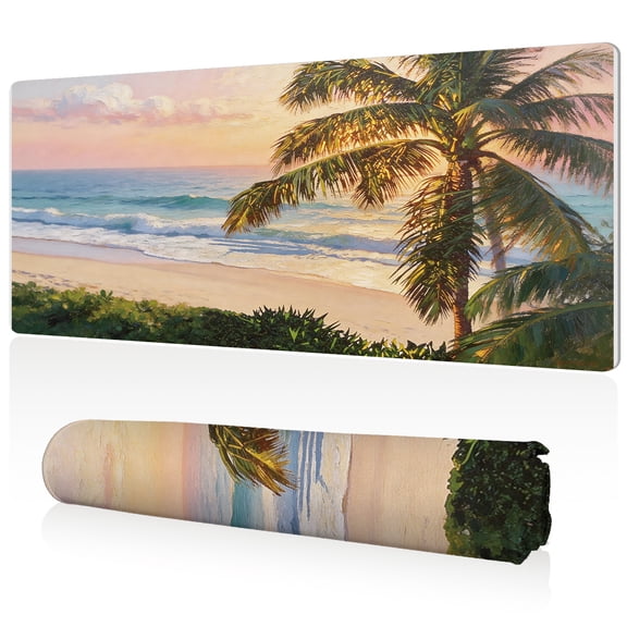 LIVEKEY Mouse Pad Ultra Large 80x40x0.3cm Full Desk Coverage Tropical Beach Sunset Palm Tree Ocean Art Design