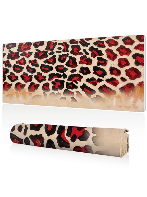 Mouse Pad Ultra Large 80x40x0.3cm Full Desk Coverage with Bold Red and Black Leopard Print Art Design