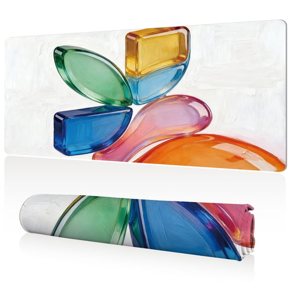 LIVEKEY Mouse Pad Ultra Large 80x40x0.3cm Full Desk Coverage with Colorful Gemstone Art Design Durable Easy Clean Non Slip Sewn Edges