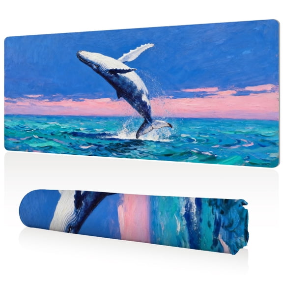 LIVEKEY Mouse Pad Ultra Large 80x40x0.3cm Full Desk Coverage with Majestic Humpback Whale Ocean Art Durable Easy Clean Non Slip