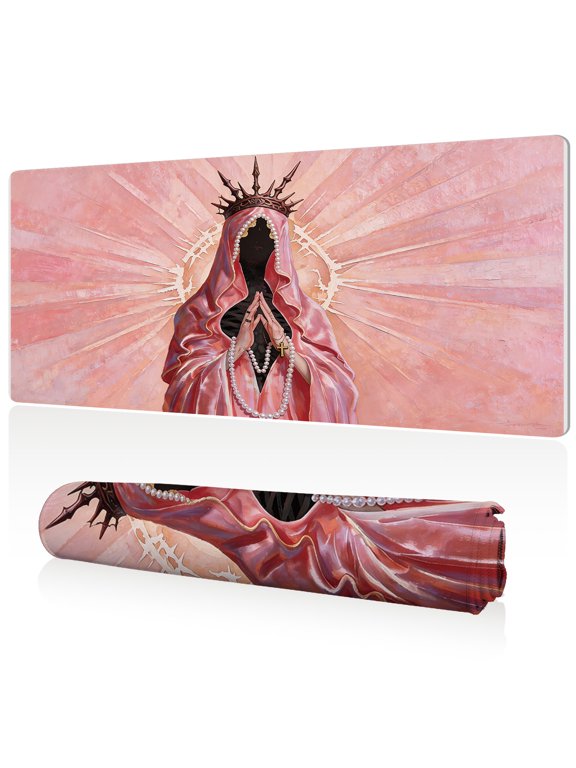 Mouse Pad Ultra Large 80x40x0.3cm Full Desk Coverage with Mystical Praying Figure in Crown and Robe Art Design