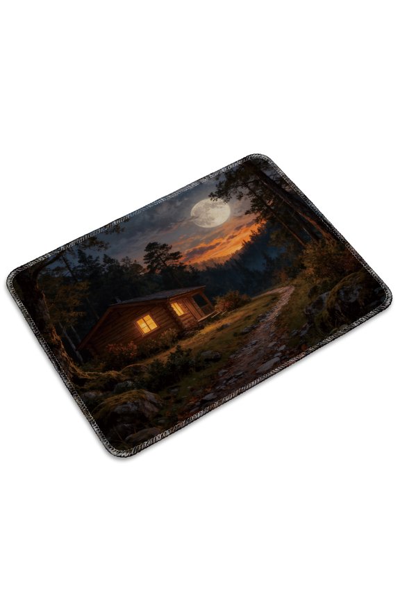 Mousepad Full Coverage Durable Easy Clean Anti Slip Stitched Edges for Gaming Office 26x21x0.2cm Cozy Cabin with Camellia Flowers Night View