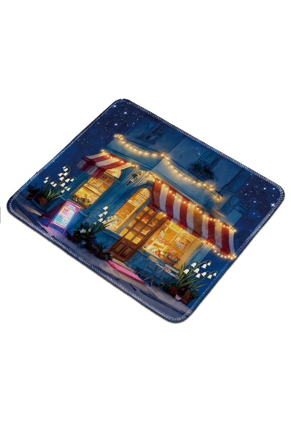 Mousepad Full Coverage Durable Easy Clean Anti Slip Stitched Edges for Gaming Office 26x21x0.2cm Night Cozy Cafe with Starry Sky