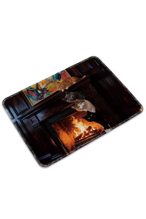 Mousepad Full Coverage Durable Easy Clean Anti Slip Stitched Edges for Gaming and Office 26x21x0.2cm Cozy Cats and Fireplace