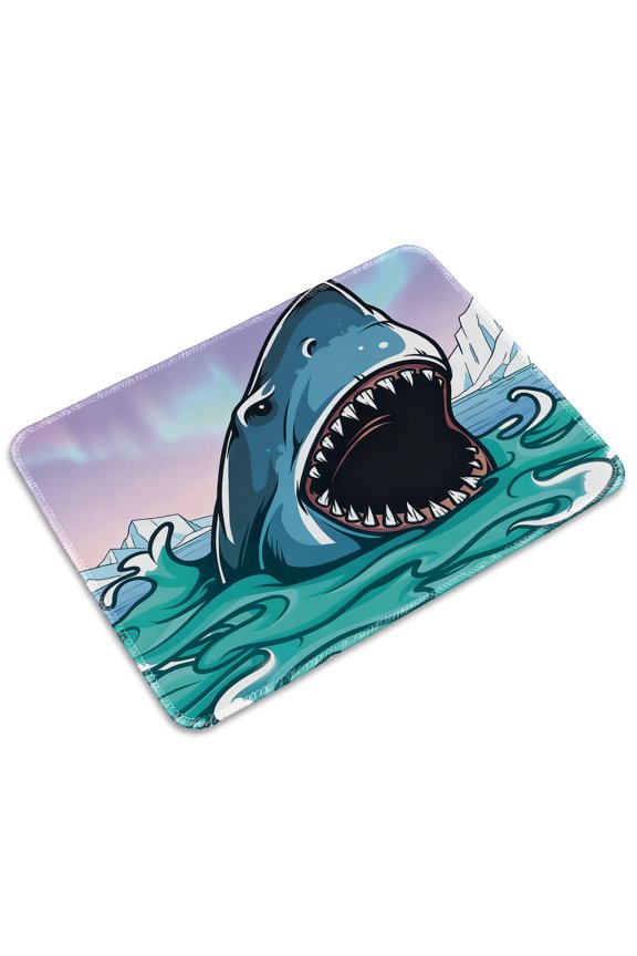 Mousepad Full Coverage Durable Easy Clean Anti Slip Stitched Edges for Gaming and Office 26x21x0.2cm Shark in Ocean Waves