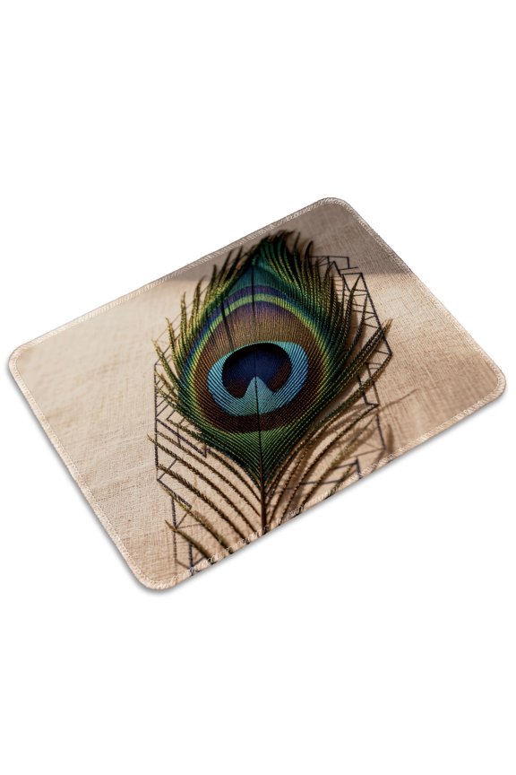 Mousepad Full Coverage Durable Easy Clean Anti Slip Stitched Edges for Gaming and Office Desk Mat 26x21x0.2cm with Peacock Feather Design