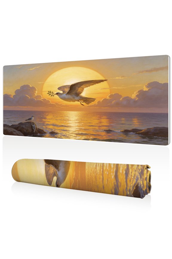Oversized Mouse Pad 80x40x0.3cm Peaceful Dove at Sunset Sea Design Full Desk Coverage Non Slip Durable Easy Clean Stitched Edges for Gaming and Office