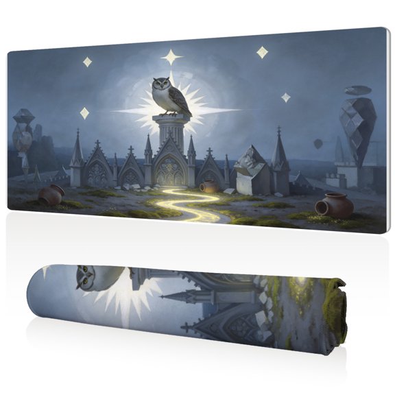 LIVEKEY Owl Castle Mouse Pad 80x40x0.3cm XL Non Slip Full Desk Coverage Durable Easy Clean Stitched Edges for Gaming and Office Workstation