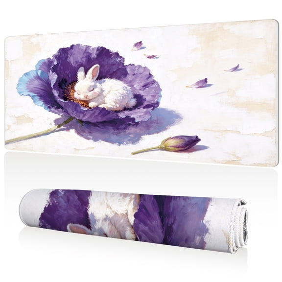 LIVEKEY Sleeping Rabbit in Flowers Mouse Pad 80x40x0.3cm Extra Large Full Desk Coverage Non Slip Durable Easy Clean Stitched Edges for Gaming and Office