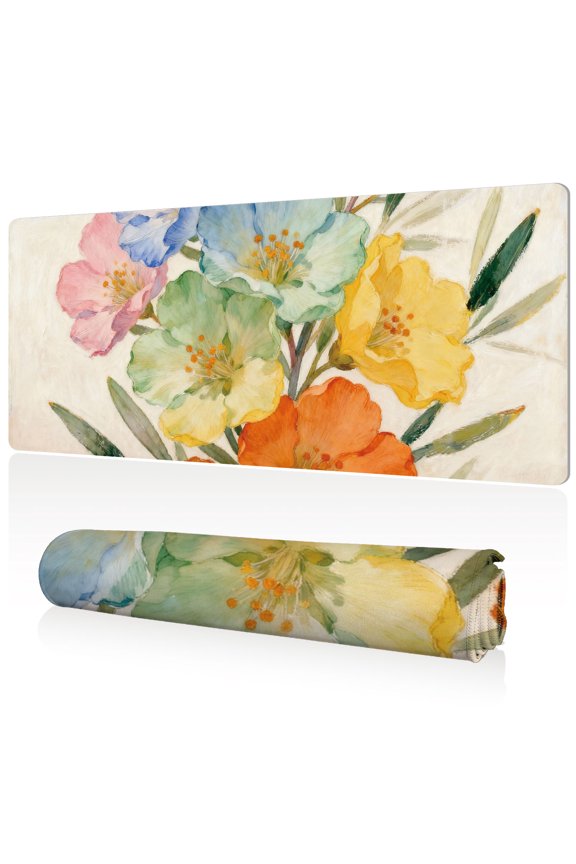 Ultra Large Mouse Pad 80x40cm Full Desk Coverage Anti Slip Stitched Edge with Vibrant Floral Design for Gaming and Office Desk