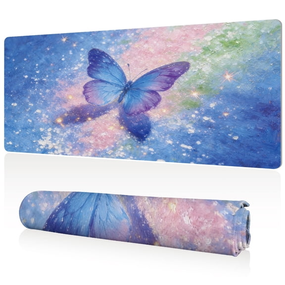 LIVEKEY Ultra Large Mouse Pad 80x40cm Full Desk Coverage Luminous Butterfly Galaxy Art Durable Easy Clean Non Slip for Gaming Office Desk