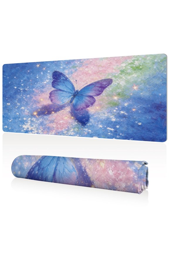 Ultra Large Mouse Pad 80x40cm Full Desk Coverage Luminous Butterfly Galaxy Art Durable Easy Clean Non Slip for Gaming Office Desk