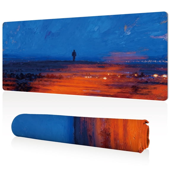 LIVEKEY Ultra Large Mouse Pad 80x40cm Full Desk Coverage Oil Painting Mountain Sunset Art Durable Easy Clean Non Slip