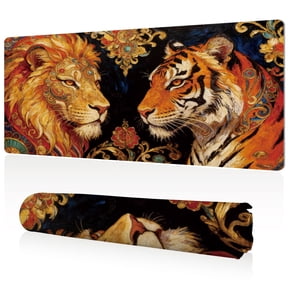 LIVEKEY Ultra Large Mouse Pad 80x40x0.3cm Full Desk Coverage Majestic Lion Tiger Art with Gold Pattern Durable Easy Clean Non Slip