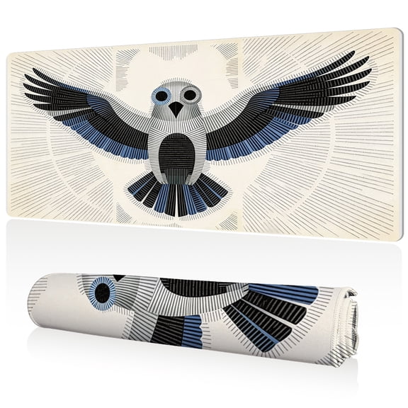 LIVEKEY Ultra Large Mouse Pad 80x40x0.3cm Modern Geometric Owl Design Full Desk Coverage Non Slip Base Durable Easy Clean Stitched Edges for Gaming and Office