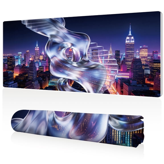 LIVEKEY Ultra Large Mouse Pad Cyberpunk City Nightscape 80x40x0.3cm Full Desk Coverage Non Slip Surface Durable Easy Clean Stitched Edges for Gaming and Office