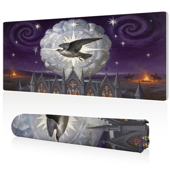 LIVEKEY XL Gaming Mouse Pad 80x40x0.3cm Fantasy Flying Bird Gothic Cathedral Design Full Desk Coverage Non Slip Durable Easy Clean Stitched Edges for Gaming and Office