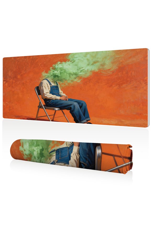 XL Mouse Pad 80x40x0.3cm Surreal Green Smoke Head Design Full Desk Coverage Non Slip Durable Easy Clean Stitched Edges for Gaming and Office