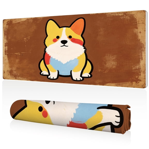 LIVEKEY XXL Gaming Mouse Pad 80x40cm Corgi Design Non Slip Rubber Base Stitched Edges Full Desk Coverage Durable Easy to Clean Surface for Office and PC Gaming Setup