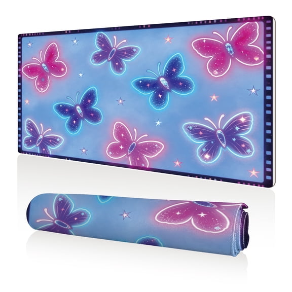 LIVEKEY XXL Gaming Mouse Pad 80x40cm Sparkling Butterflies Design Non Slip Stitched Edges Durable Easy Clean Full Desk Coverage for Office and PC Gaming Setup