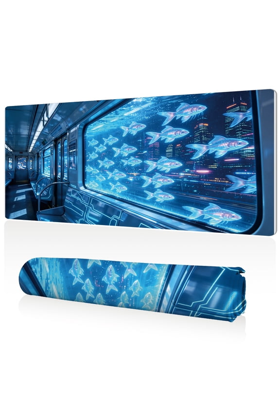 XXL Gaming Mouse Pad 80x40x0.3cm Underwater City Train Queen Fantasy Art Non Slip Full Desk Coverage Durable Easy Clean Stitched Edges for Office