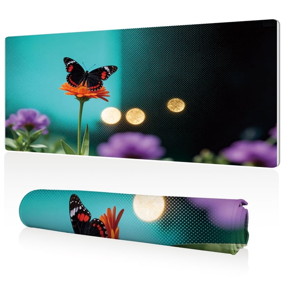 LIVEKEY XXL Mouse Pad Butterfly on Orange Flower Bokeh 80x40x0.3cm Non Slip Durable Easy Clean Stitched Edges Full Desk Coverage for Gaming Office Use