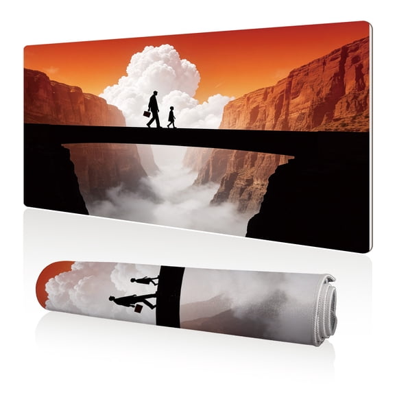 LIVEKEY XXL Mouse Pad Canyon Bridge Silhouette 80x40cm Non Slip Durable Easy Clean Stitched Edges Full Desk Coverage for Gaming Office Use