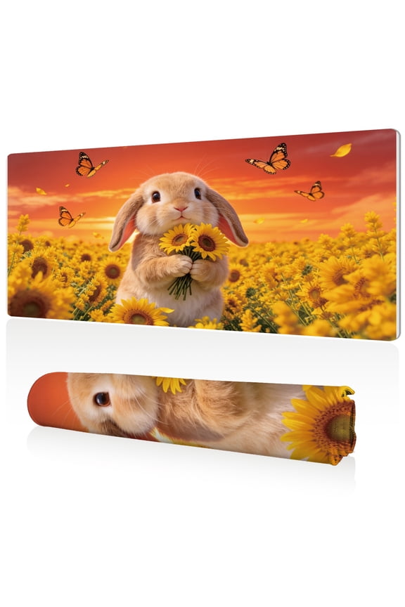 XXL Mouse Pad Sunset Rabbit 80x40cm Non Slip Durable Easy Clean Stitched Edges Full Desk Coverage for Gaming Office Use