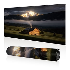 LIVEKEY XXL Mouse Pad Mountain Cabin Sunrise 80x40cm Non Slip Durable Easy Clean Stitched Edges Full Desk Coverage for Gaming Office Use