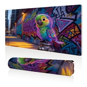 LIVEKEY XXL Mouse Pad Neon Parrot Graffiti Wall 80x40cm Non Slip Durable Easy Clean Stitched Edges Full Desk Coverage for Gaming Office Use