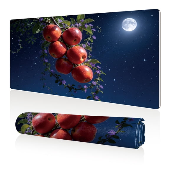 LIVEKEY XXL Mouse Pad Red Apples Moonlit Night 80x40cm Non Slip Durable Easy Clean Stitched Edges Full Desk Coverage for Gaming Office Use