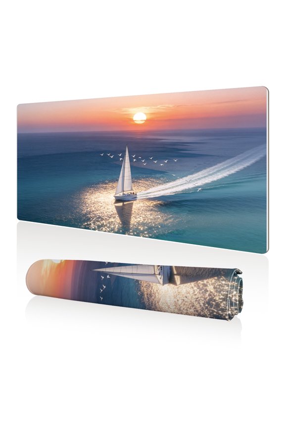 XXL Mouse Pad Sailboat Sunset Ocean 80x40cm Non Slip Durable Easy Clean Stitched Edges Full Desk Coverage for Gaming Office Use